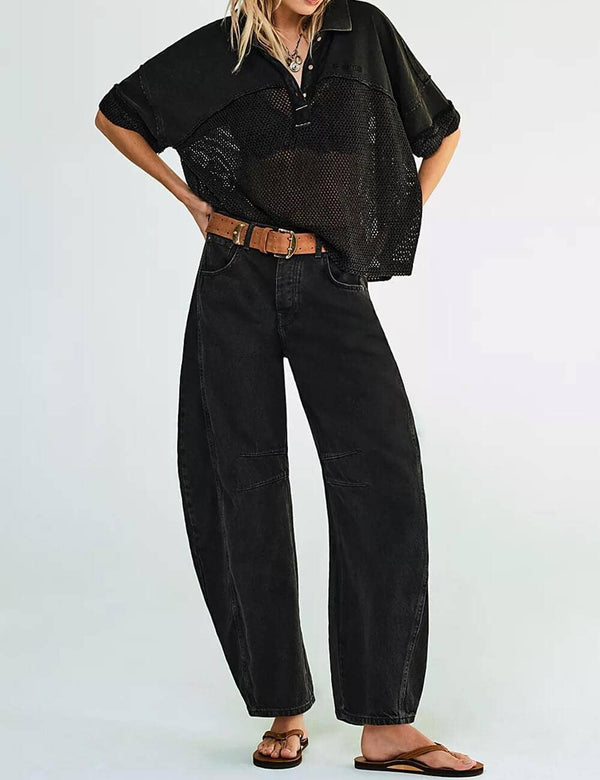 mid-rise wide leg barrel pants | black