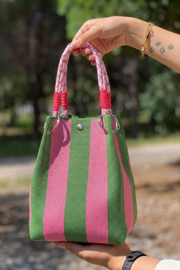 stripe rope purse | green and pink