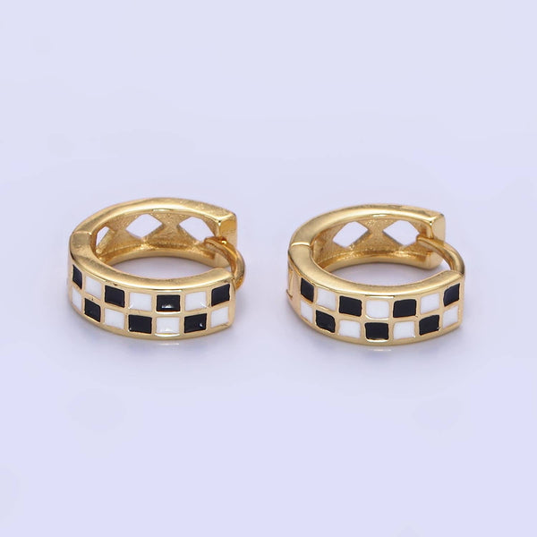 black checkered | 24K gold filled huggies