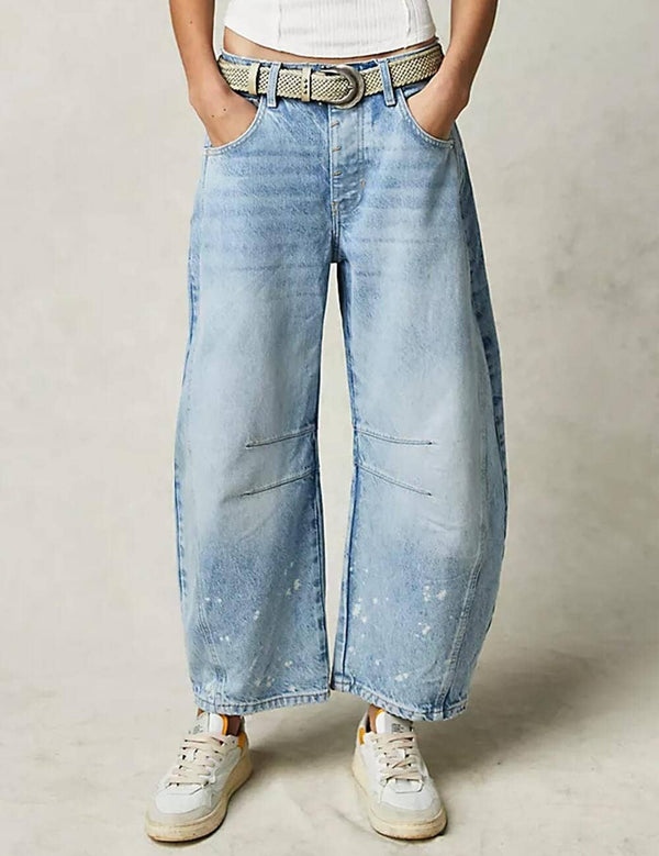 mid-rise wide leg barrel  pants | misty blue