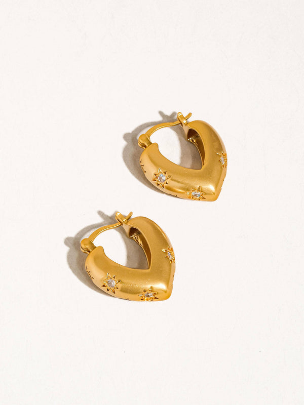 gold star cz heart hoop earring | 18k gold earrings