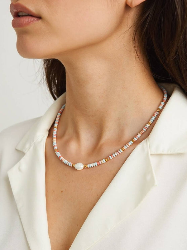 boho beaded pearl necklace
