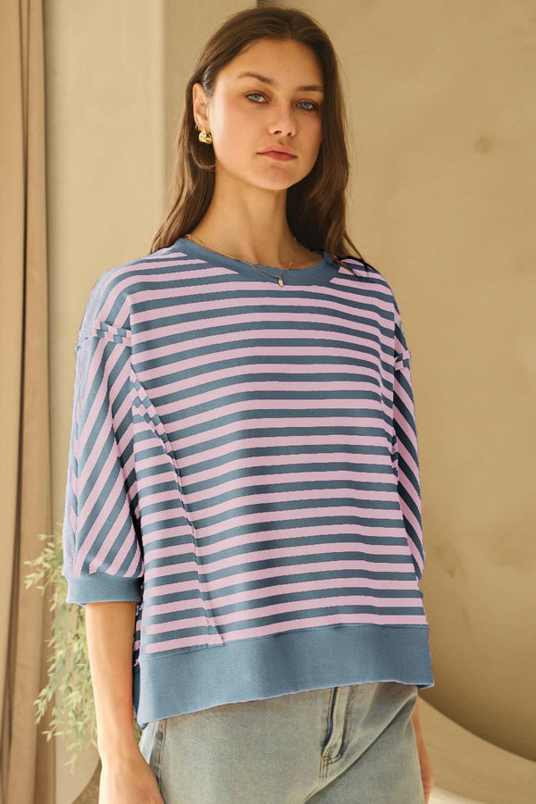 striped loose top | blue multi