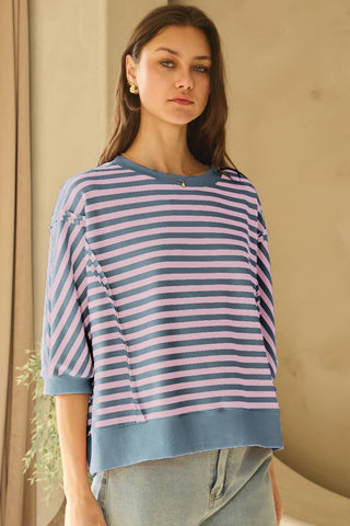 striped loose top | blue multi