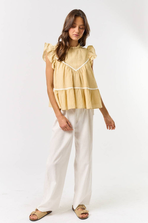 ruffled tiered top | yellow