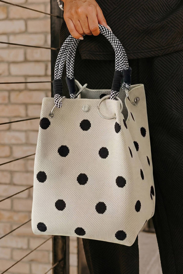 polka dot rope hand bag | black and cream