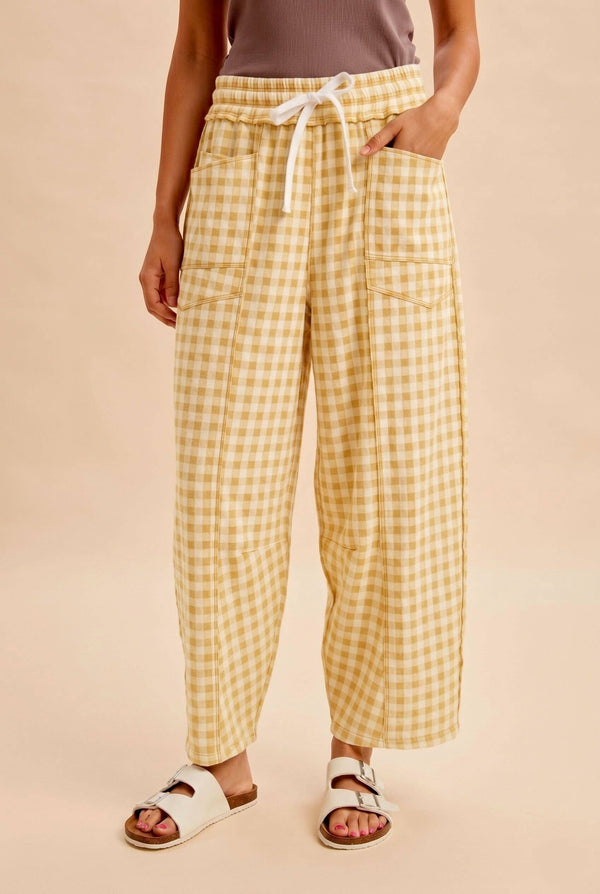 soft check barrel pants | banana