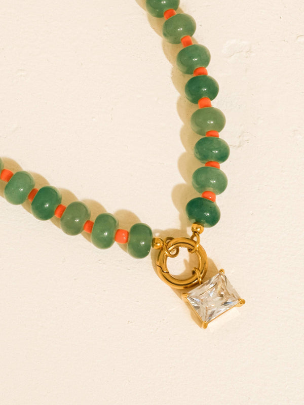 boho beaded cz necklace | green
