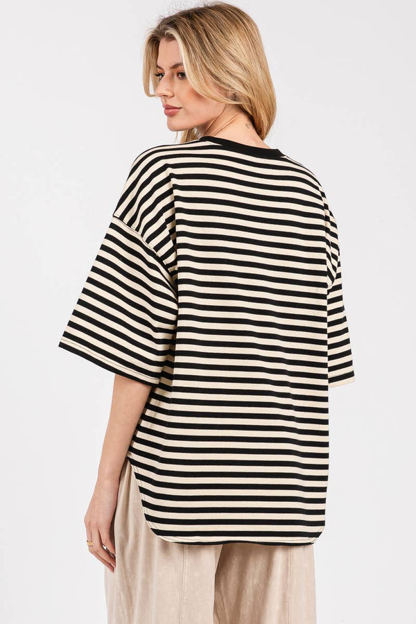 striped oversized top | black + cream