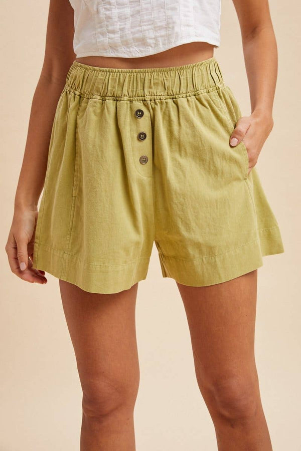 washed cotton shorts | light olive