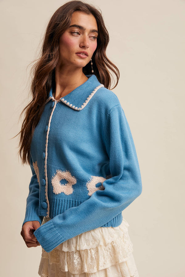 floral collar knit cardigan
