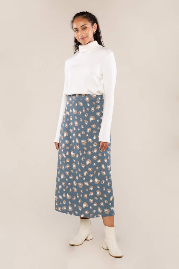 teal animal print | midi skirt