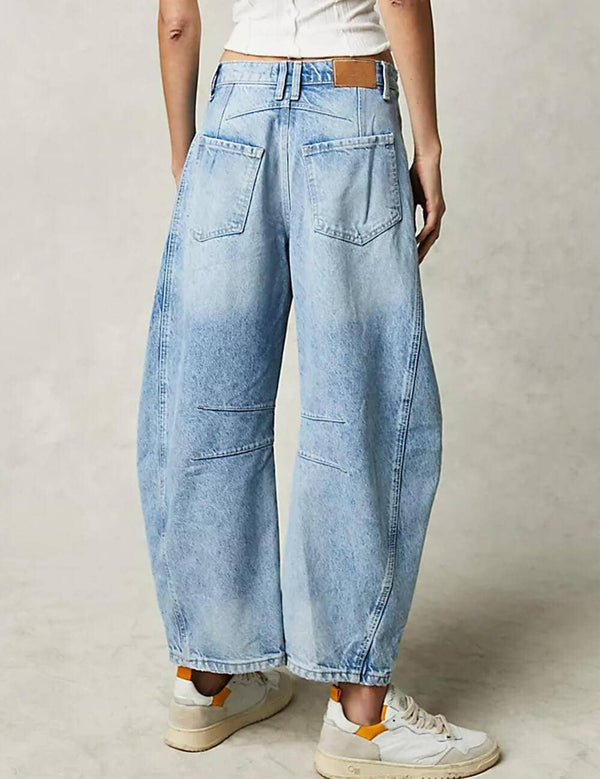 mid-rise wide leg barrel  pants | misty blue