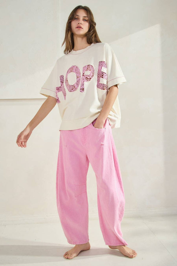 barrel denim pants | pink acid washed