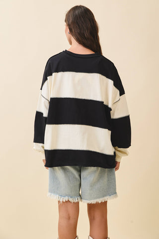 stripe long sleeve slouchy top | black & butter