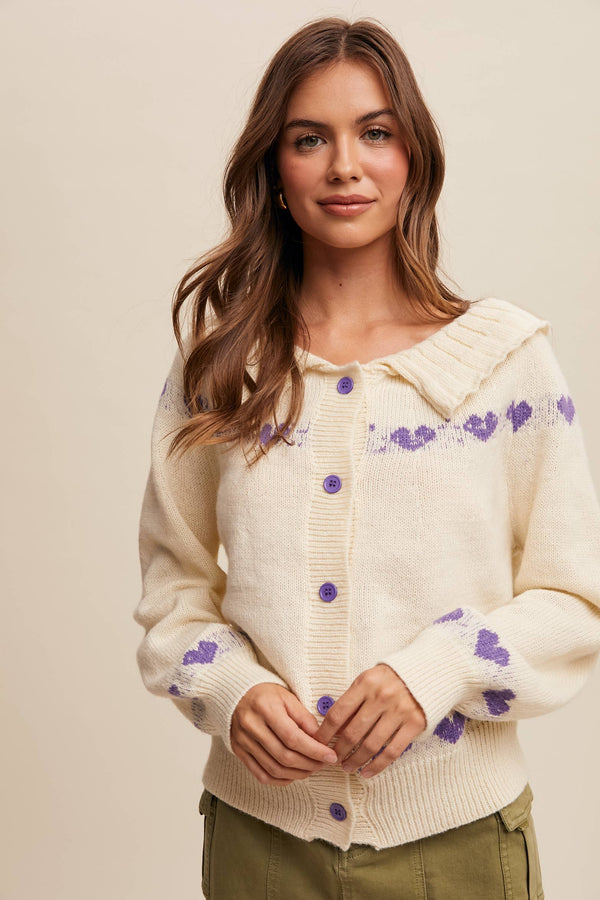 heart pattern knit cardigan | aqua mint