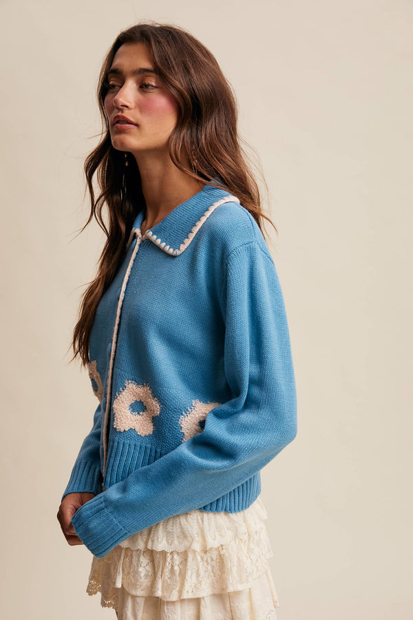 floral collar knit cardigan