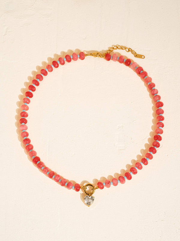 boho beaded cz necklace | pink
