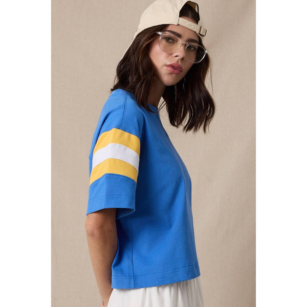 color-block varsity tee | pacific  + lemon