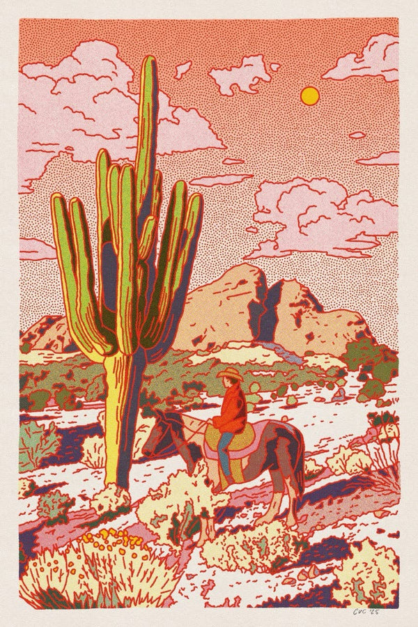 saguaro cowboy art print | 12 x 18