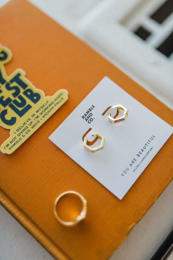 hexagon huggie hoop | gold filled