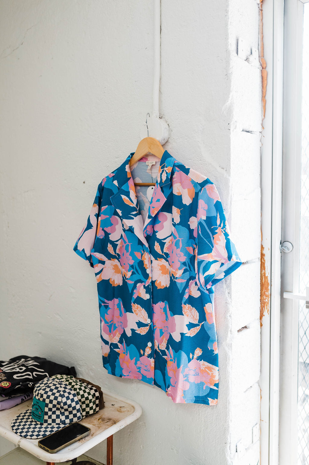 tropical collared floral top