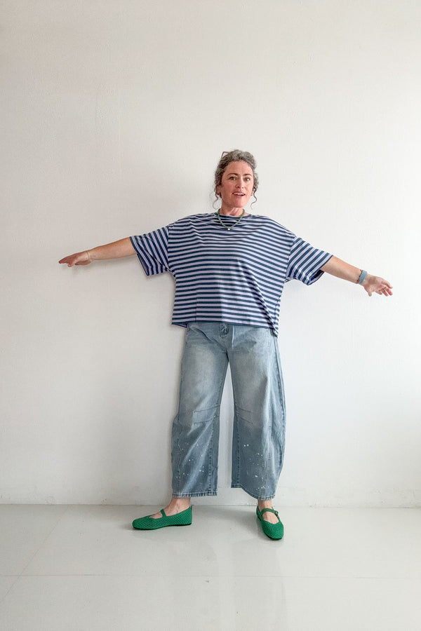 oversized boyfriend tee| blue + lavender stripe
