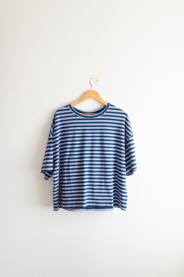 oversized boyfriend tee| blue + lavender stripe