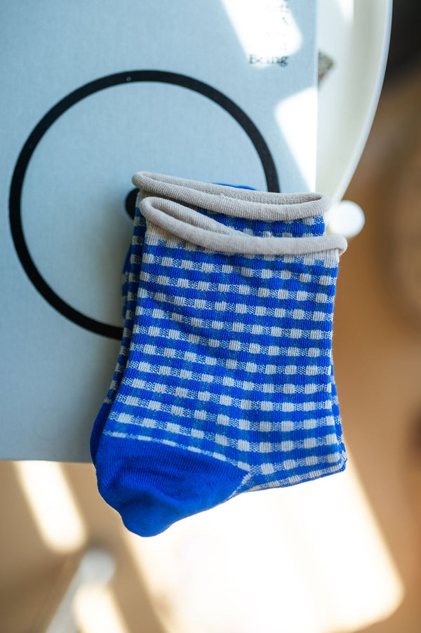 picnic mid crew socks | oatmeal blue