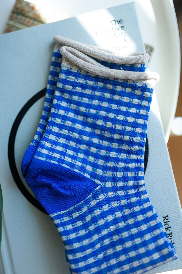 picnic mid crew socks | oatmeal blue