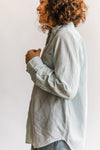 the color: white and blue tint stripes Our Button Up: 100% cotton fabric in our custom stripe. Color ways: puffin's bill and blue tint! Designed to fit like your favorite mens vintage shirt, but with a more feminine take. 100% cotton | one chest pocket sizing: ﻿runs true to size. Ramble & Co. is a family owned business. Shop at shop.rambleandcompany.com or visit our store in Wichita Falls, Texas || small batch/ hand printed tees + fine art prints | your source of encouragement + inspiration.