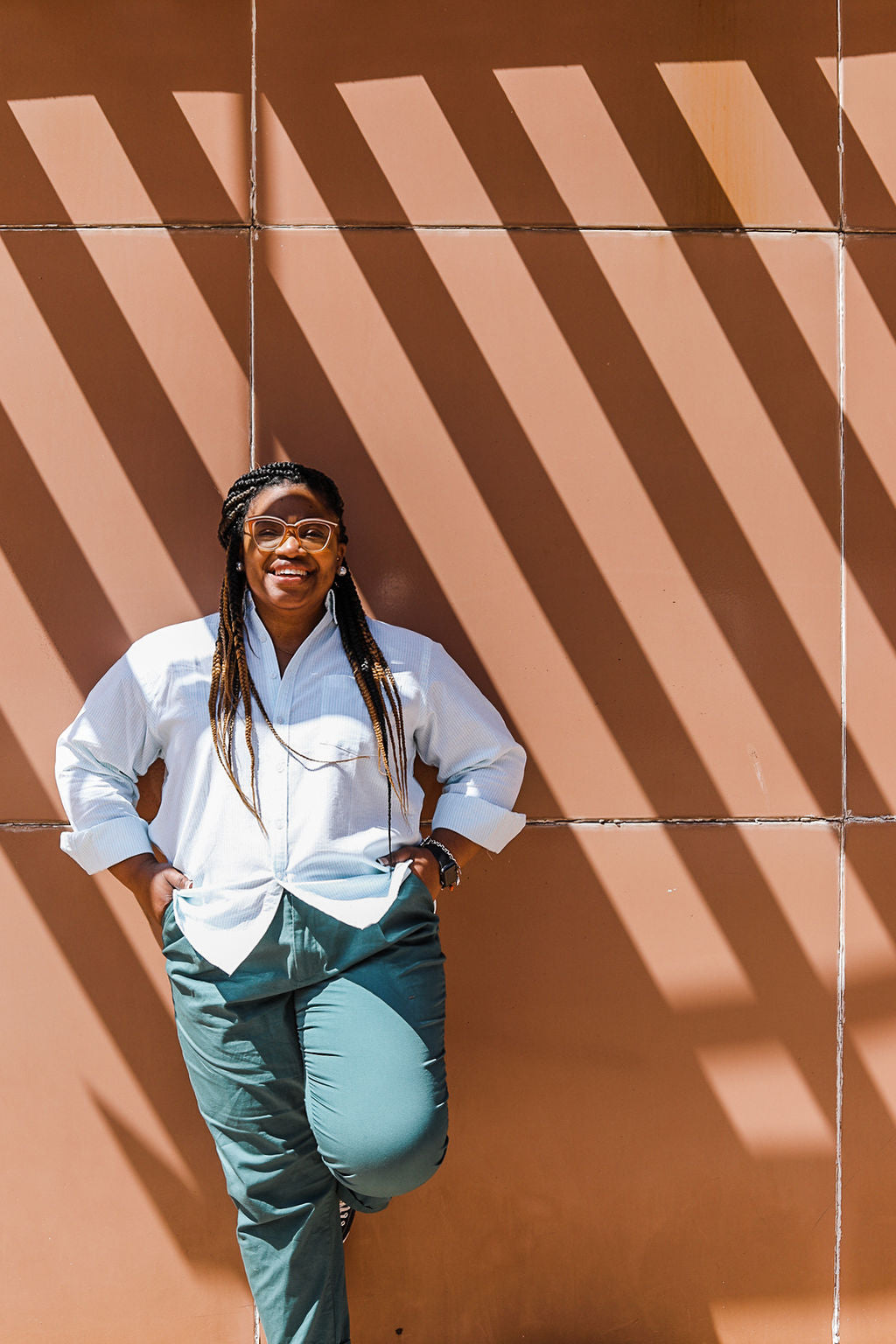 the color: white and blue tint stripes Our Button Up: 100% cotton fabric in our custom stripe. Color ways: puffin's bill and blue tint! Designed to fit like your favorite mens vintage shirt, but with a more feminine take. 100% cotton | one chest pocket sizing: ﻿runs true to size. Ramble & Co. is a family owned business. Shop at shop.rambleandcompany.com or visit our store in Wichita Falls, Texas || small batch/ hand printed tees + fine art prints | your source of encouragement + inspiration.
