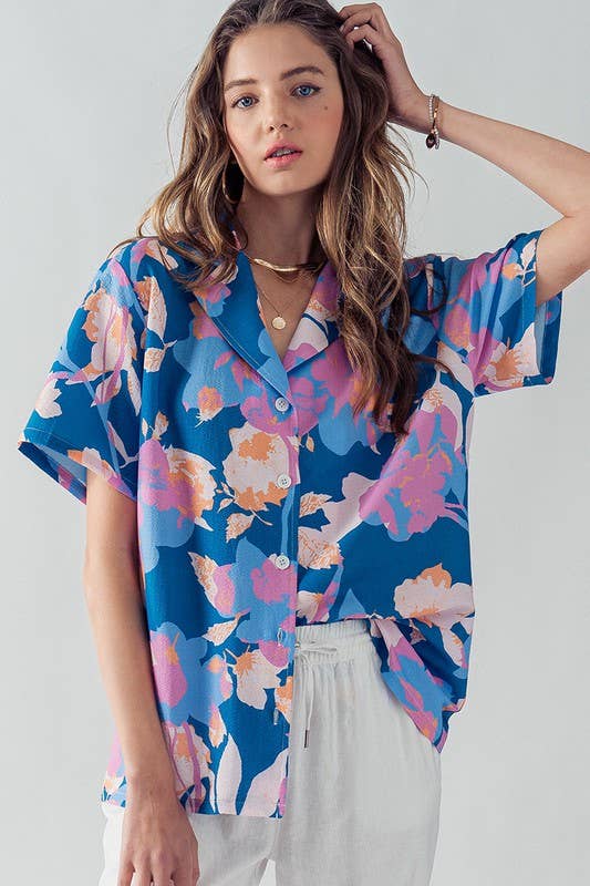 tropical collared floral top