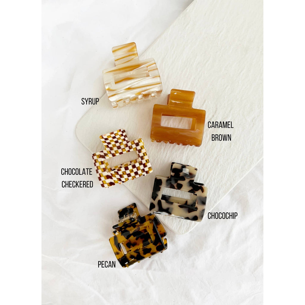medium tortoise hair clip | chocolate + ivory checkered