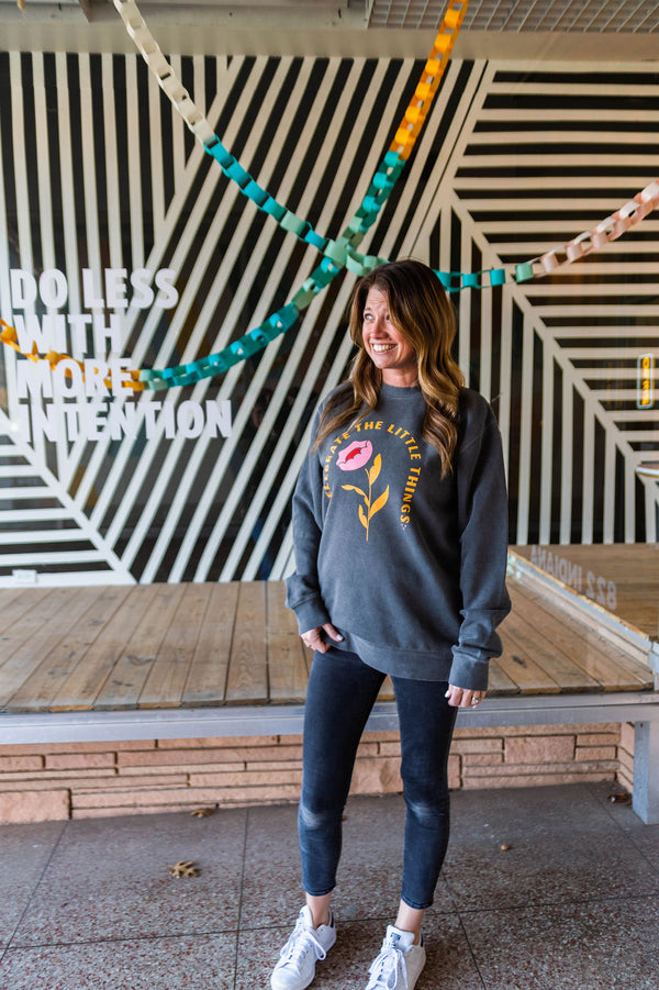 celebrate the little things | pigment black crewneck sweatshirt