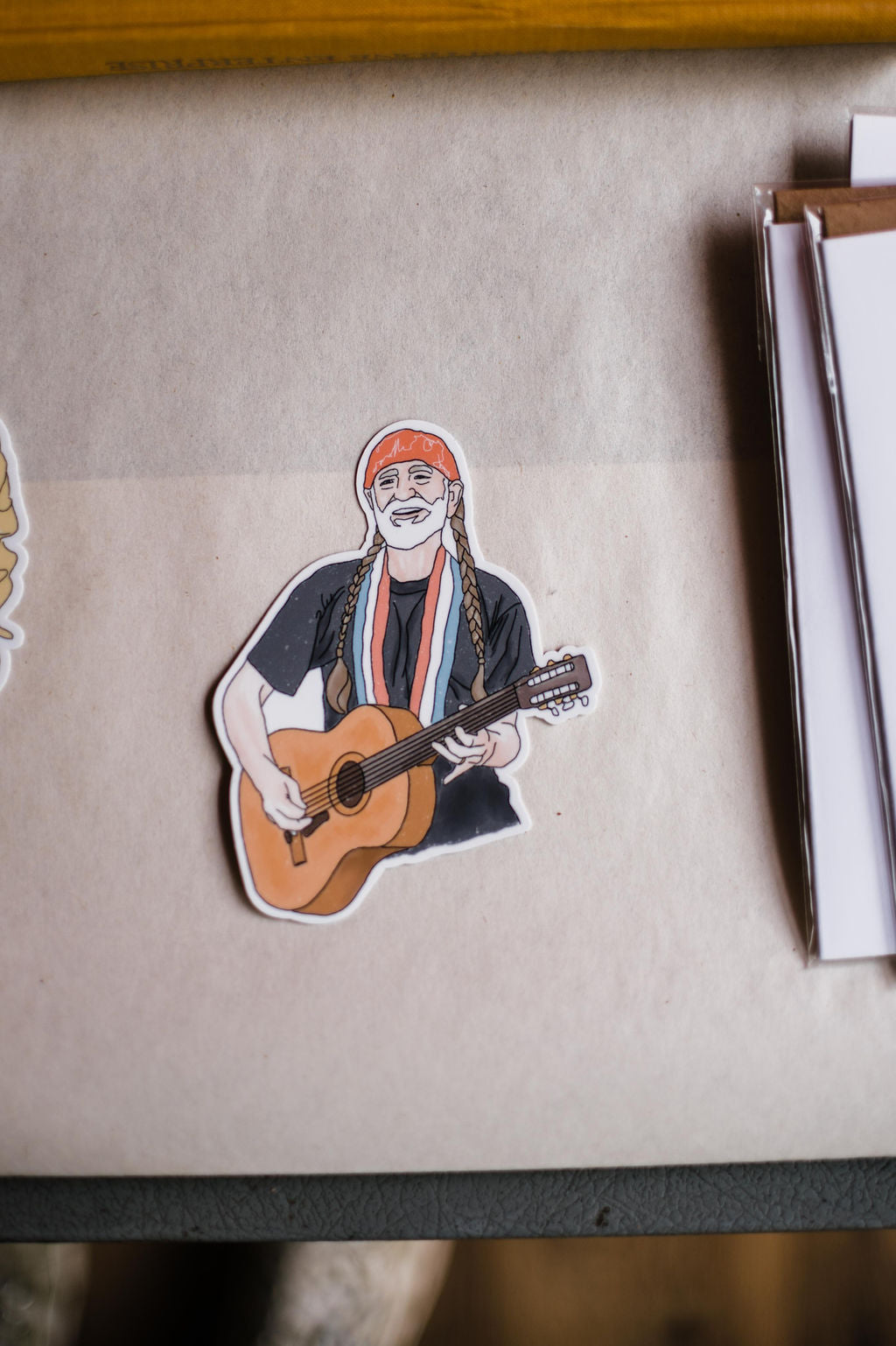 High quality, matte vinyl stickers \\ waterproof, size: 3" x 3.5". A great gift for someone who loves Willie! This could go on a guitar, a car, a favorite notebook, or a water bottle.Ramble & Co. is a family owned business. Shop at shop.rambleandcompany.com or visit our store in Wichita Falls, Texas || small batch/ hand printed tees + fine art prints | your source of encouragement + inspiration.