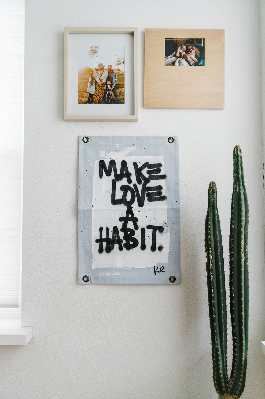 make love a habit | light blue canvas banner